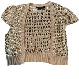 BCBGMAXAZRIA Silk Gold Knit Shrug with Gold Sequins. Cap Sleeve.
